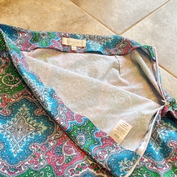 Talbots paisley mini skirt stretch cotton blue green pink mid rise size 8 - Picture 7 of 9